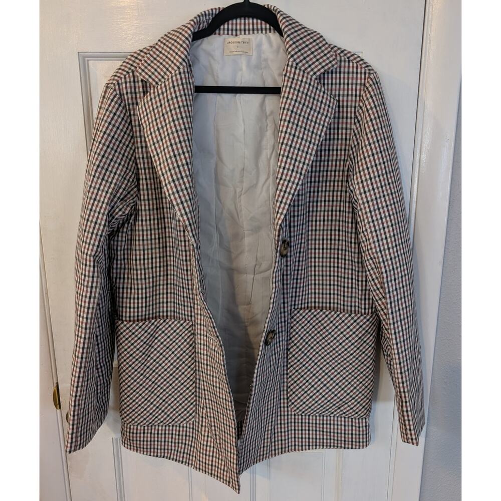 Jackson Rowe Checkered Blazer Jacket Patch Pocket Casual Size Small